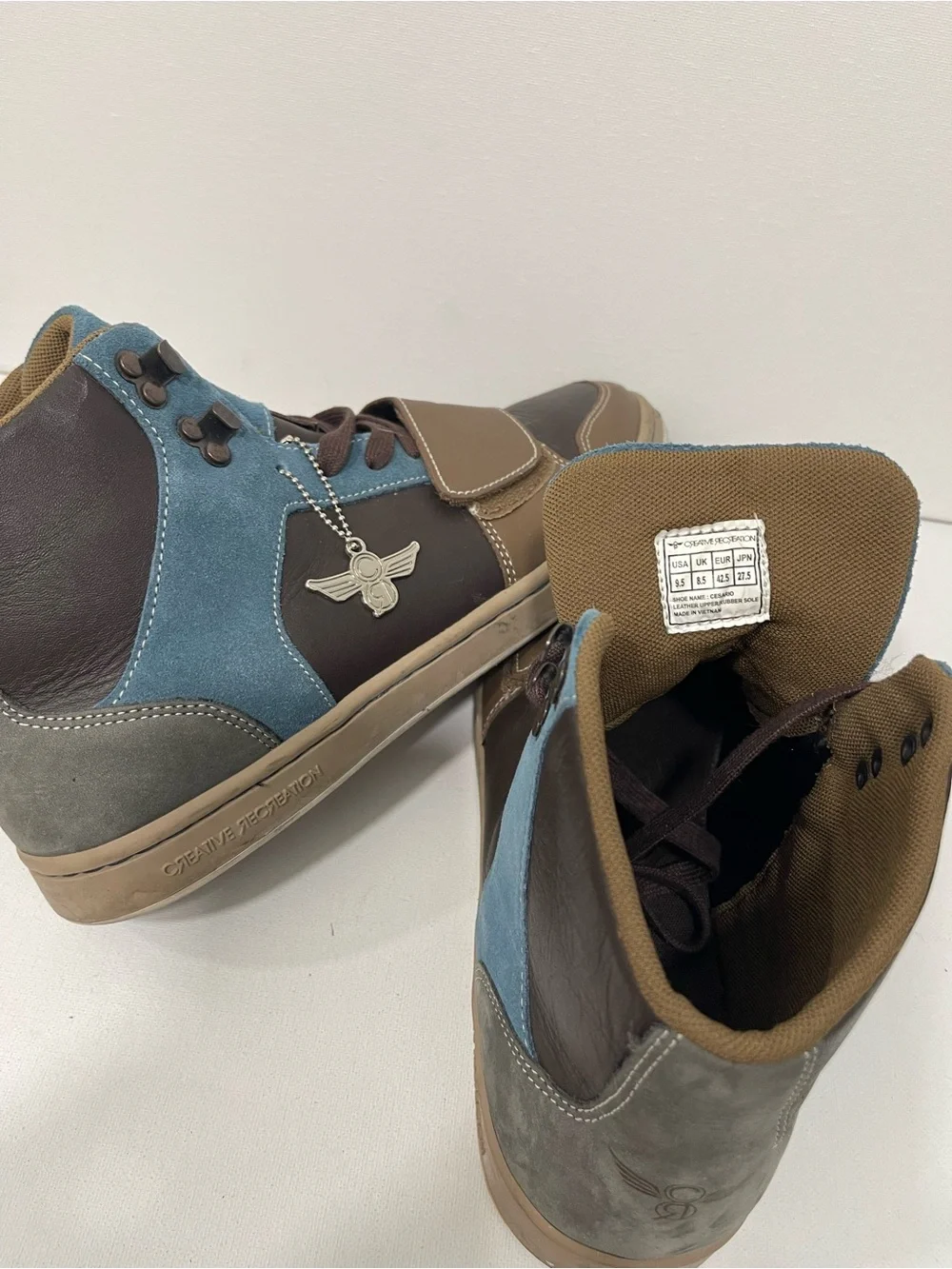 Men's Brown and Blue High-Top Lace-Up Boots
